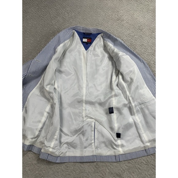 Tommy Hilfiger Seersucker Stripe Blazer Womens 6 Blue White Cotton Jacket - Picture 2 of 10